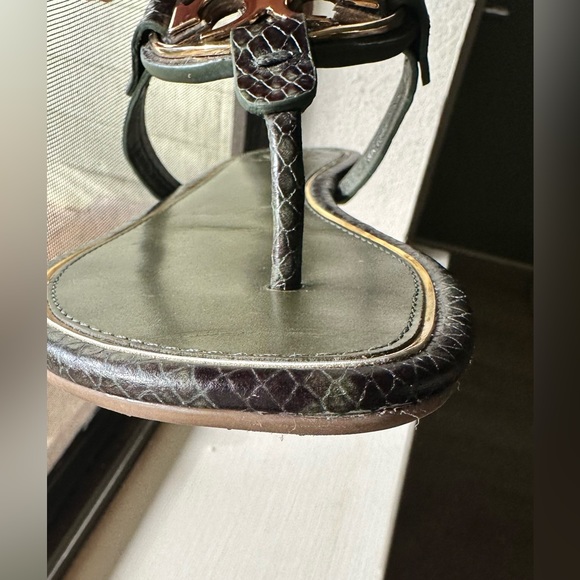 SOLD Tory Burch Miller Sandals Olive Green/Black Snakeskin Size 7.5 - Picture 7 of 9